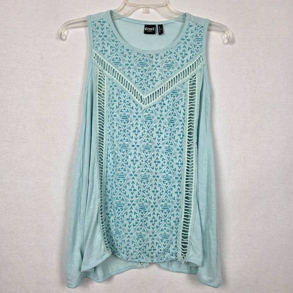Cruel Denim S Aqua Aztec Lace Front Tank NWT